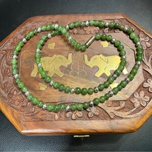 Vintage sterling silver jade beaded long necklace